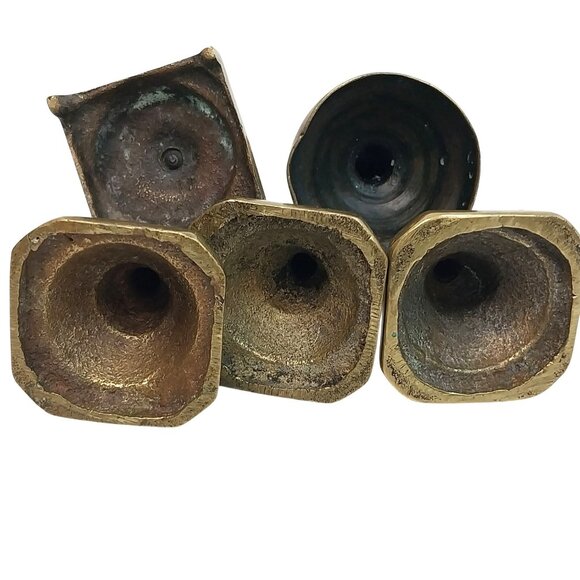 Antique Solid Brass Candlestick Holders Set Of 5 Mixed Styles & Heights - Picture 6 of 7